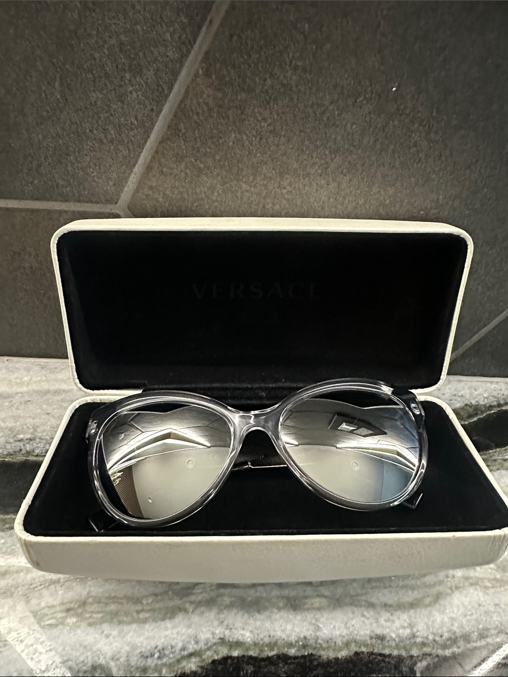 Versace Clear Translucent Frame with Gray Gradient Lenses Sunglasses